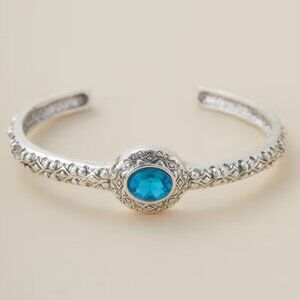 14K White Gold Womens Aquamarine Cuff Bangle Bracelet Ladies 14 K Silver Jewelry